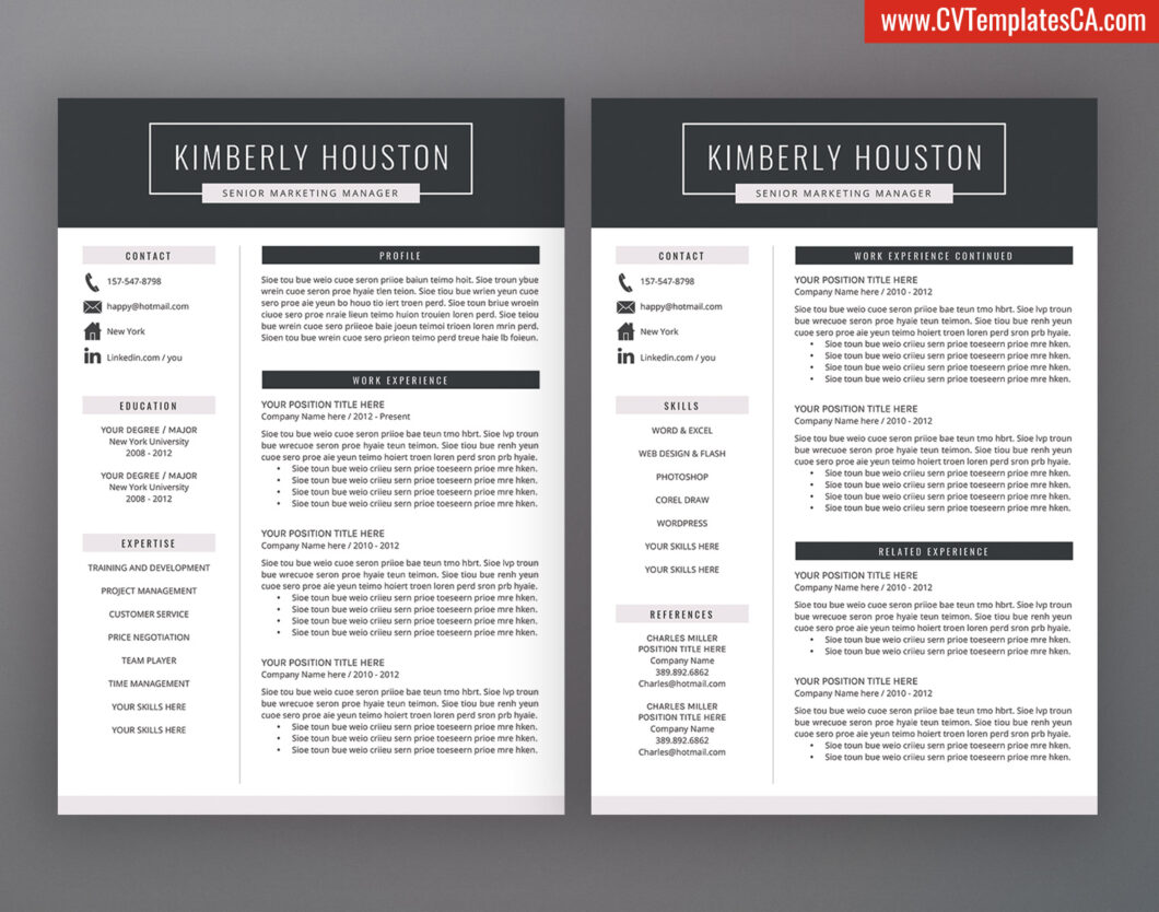 Modern Resume / CV Template for Word, Curriculum Vitae, Professional CV ...