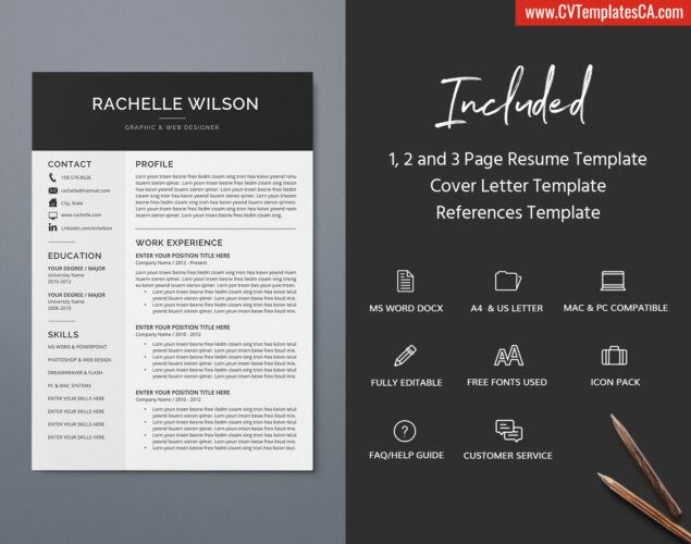 Resume / CV Template for Microsoft Word, Cover Letter, References ...