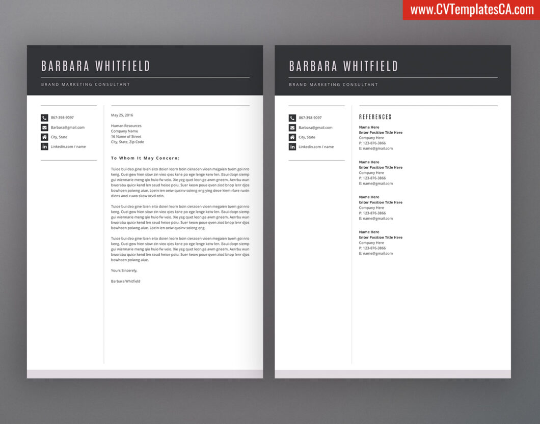 Minimalist CV Template with Cover Letter and References Template, for ...