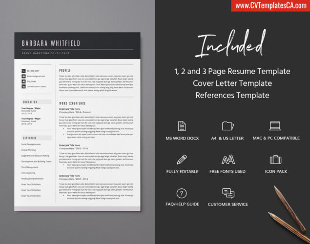 Minimalist CV Template with Cover Letter and References Template, for ...